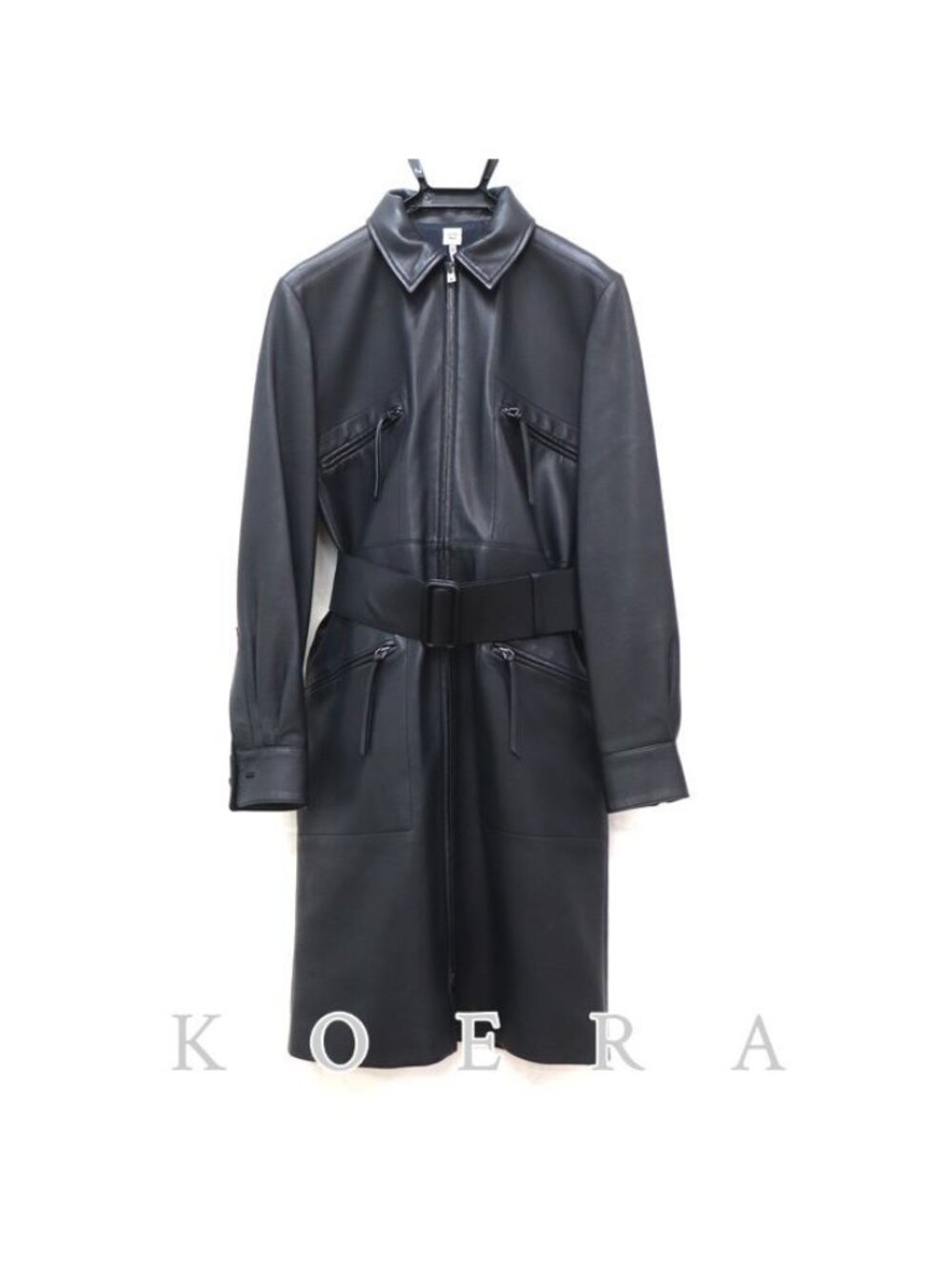 Hermes Trench Coat Black Lambskin Leather 38